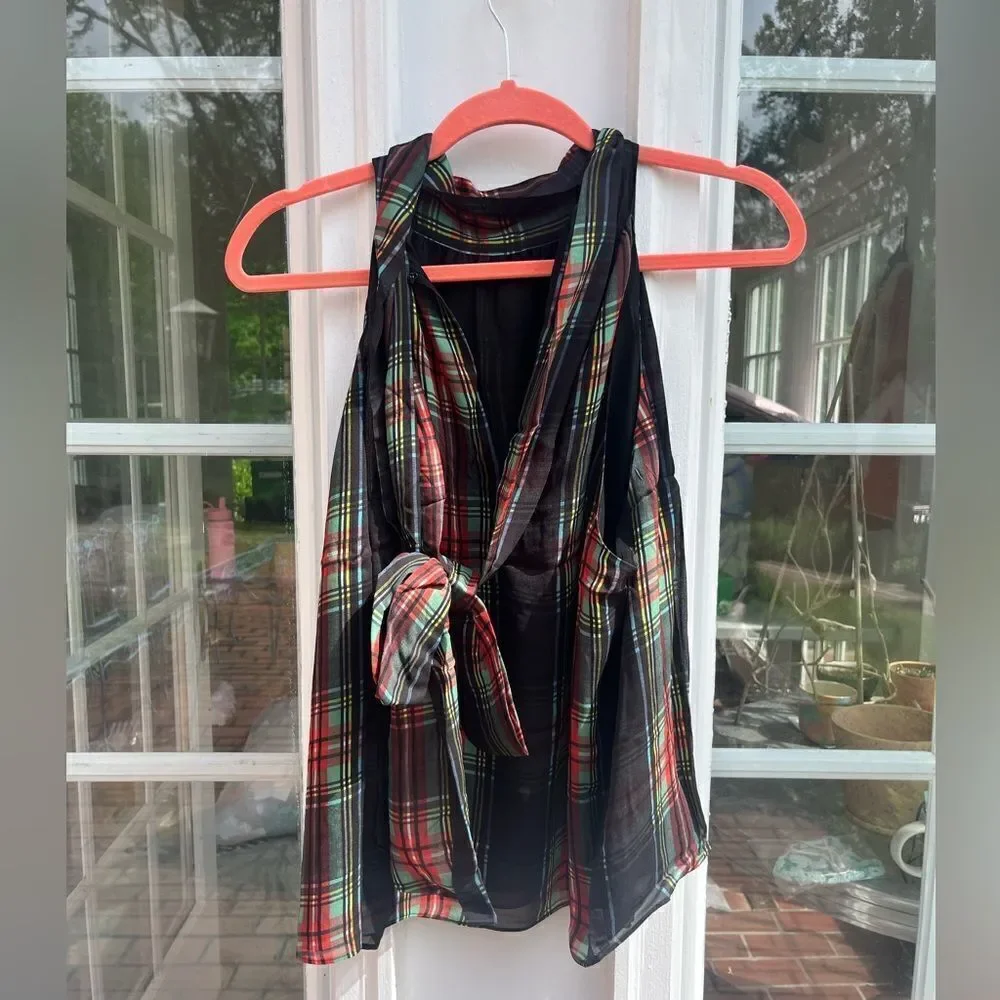 J Crew Halter Top with Neck Tie in Stewart Tartan Chiffon Blend NWT - Picture 8 of 9